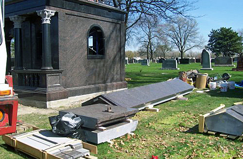 Center cap for the rooft of the mausoleum is a solid piece of royal sable granite.