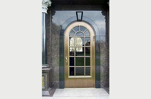 Entry to mausoleum designed and built by the Peter Troost Monumen Company of Chicago.